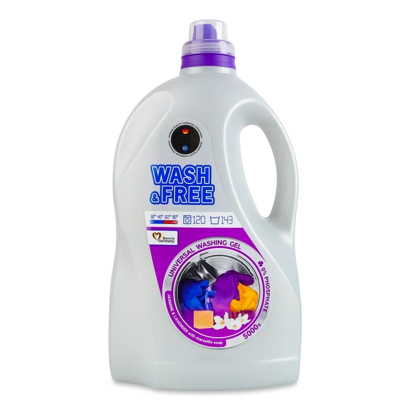 WASH & FREE гель для прання 5л универсальний жасмин та лаванда з марсельським милом