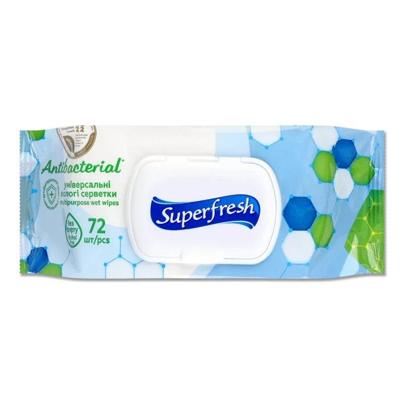Superfresh серветки вологі антибактеріальні з клап 72 шт