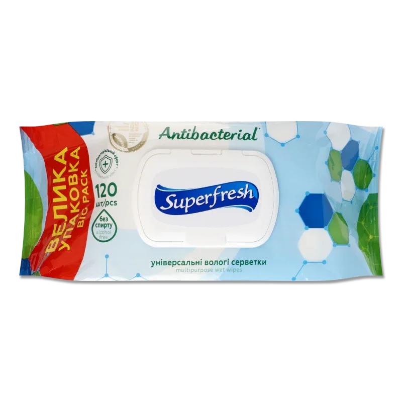 Superfresh серветки вологі антибактеріальні з клап 120 шт